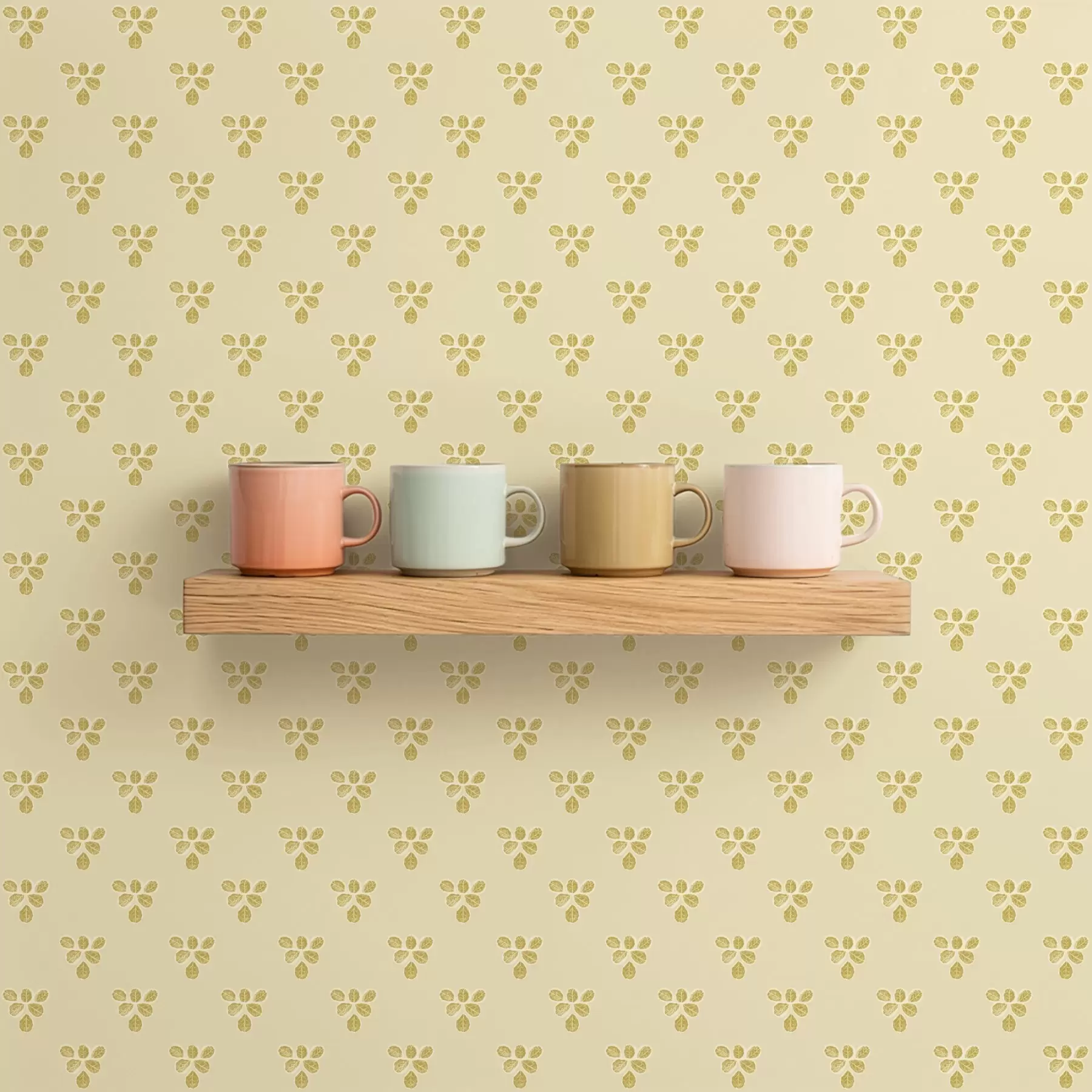 fototapeter Lille gentagelse: tre blade på cremefarvet beige a00848