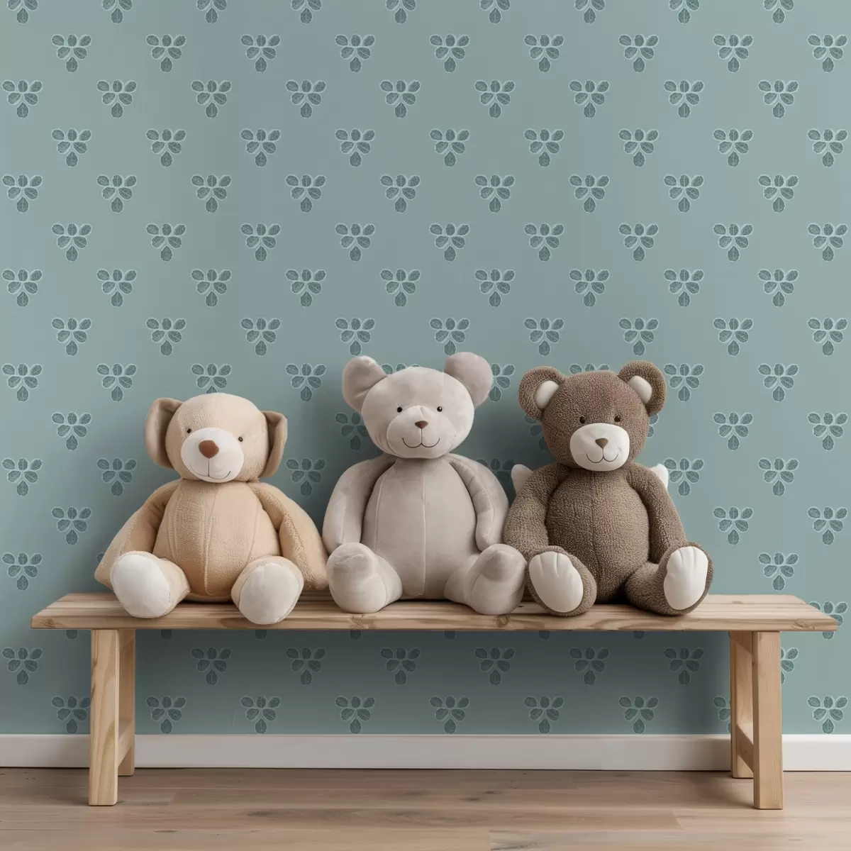 Tapete Kleine Wiederholung: Blätter-Trios auf kühlem Blau a00848v1