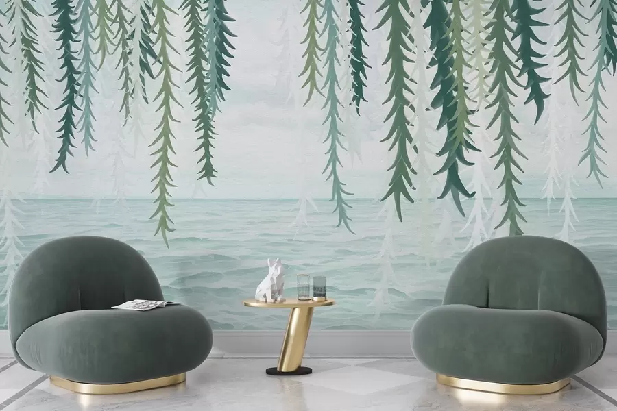 Murale Vignes délicates suspendues au-dessus de l'eau, style aquarelle w04830