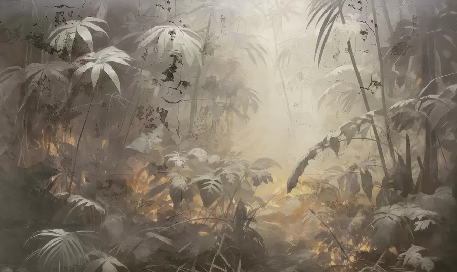 fototapeter Malet jungle bag en grunge betonmur w04833