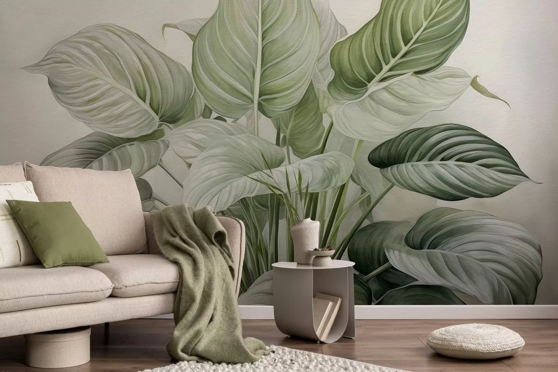 Murale Buisson luxuriant de feuilles vertes sur le mur w04835