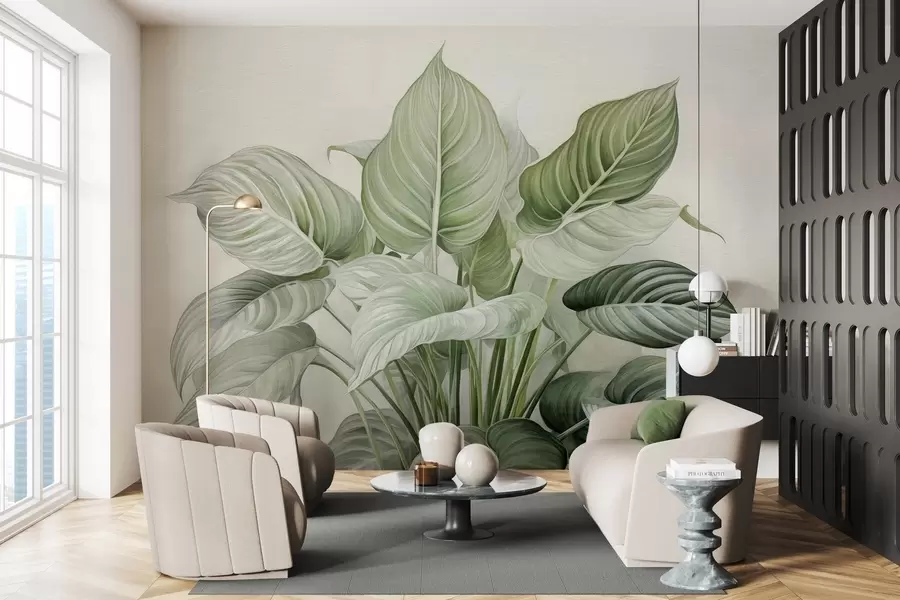 fototapeter Frodig busk med grønne blade på væggen w04835