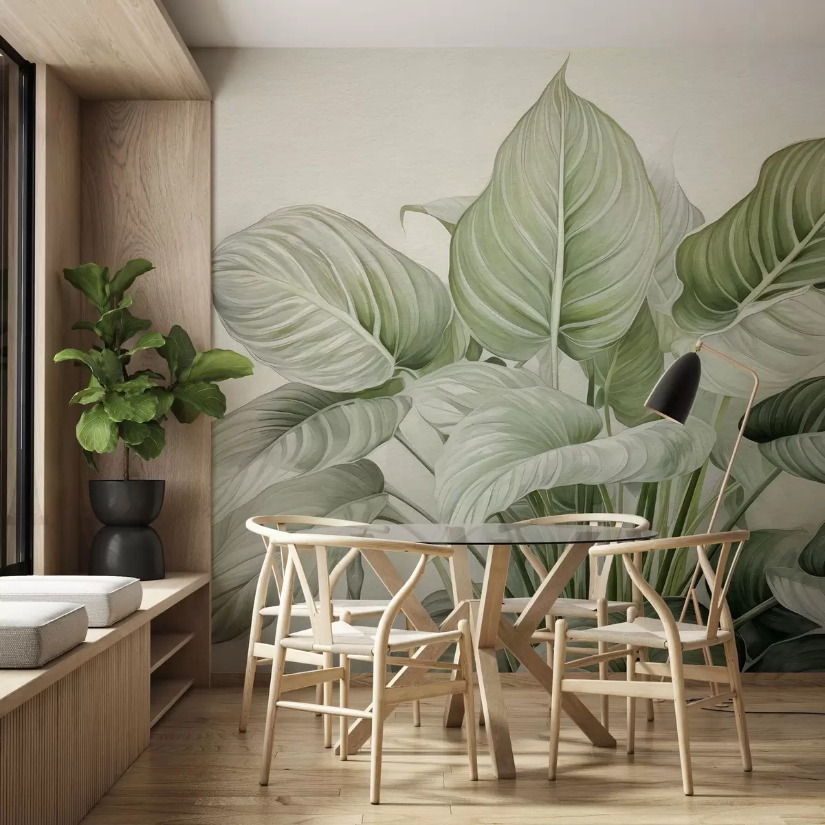 Murale Buisson luxuriant de feuilles vertes sur le mur w04835