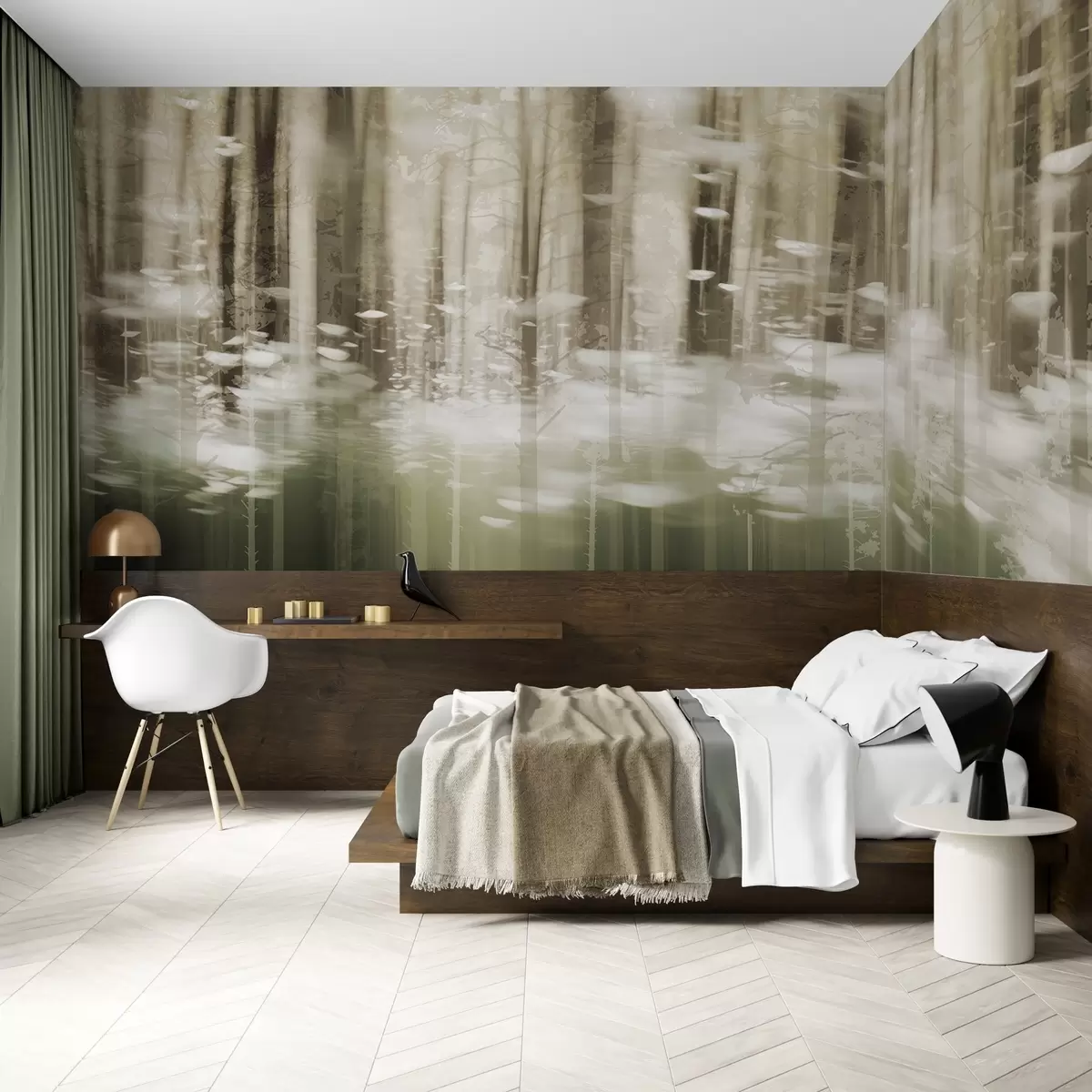 Murale Troncs d'arbres stylisés aux couleurs pastel w04844