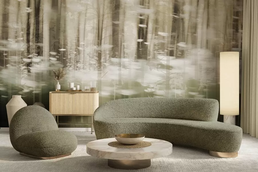 Murale Troncs d'arbres stylisés aux couleurs pastel w04844