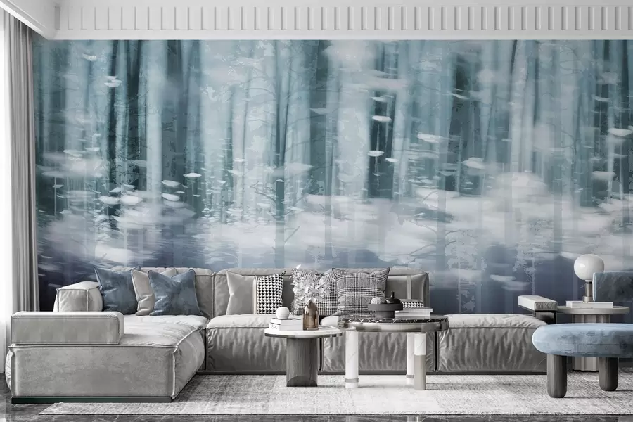 Murale Troncs d'arbres stylisés aux couleurs pastel w04844v1