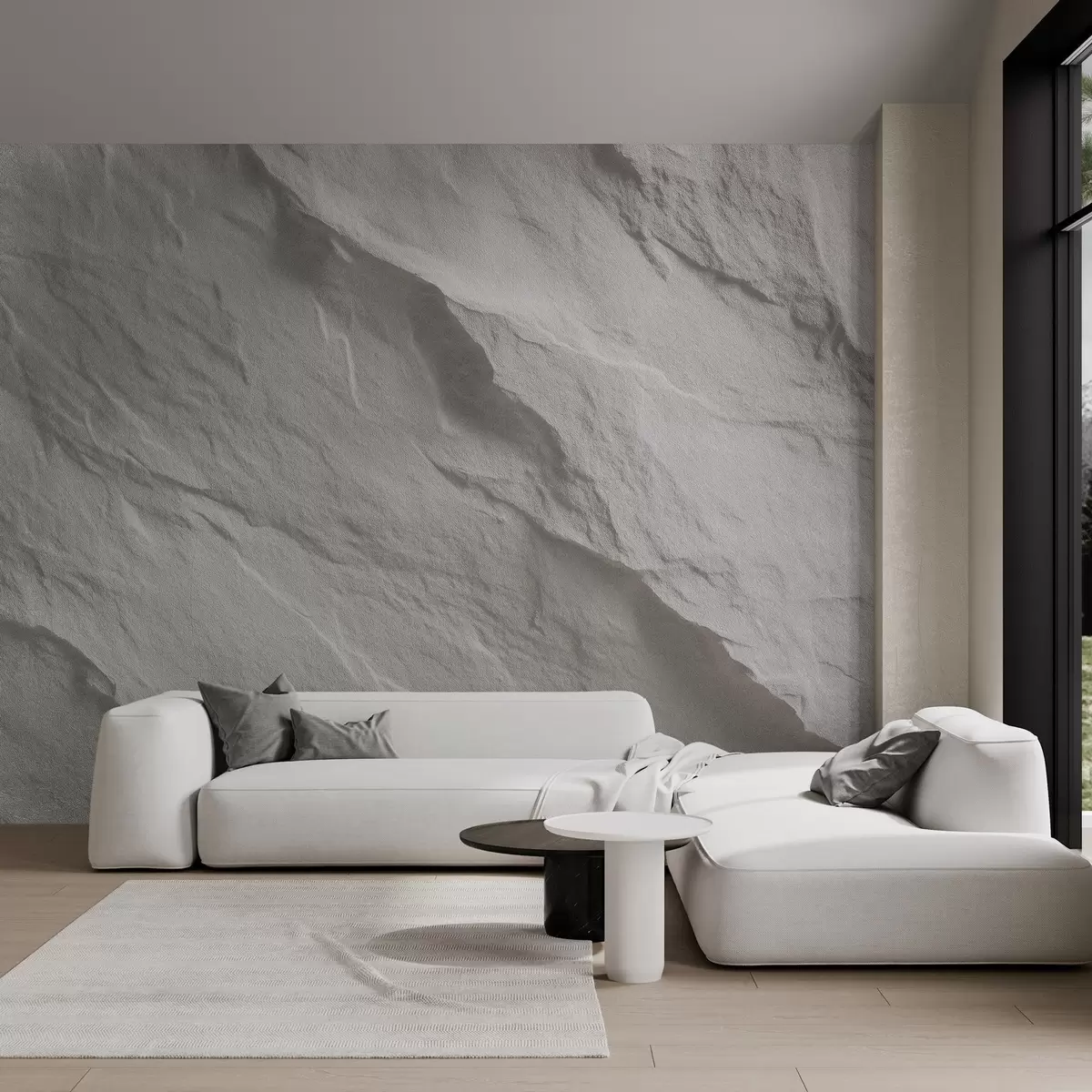 Murale imitation de roche blanche dans la décoration intérieure w04818