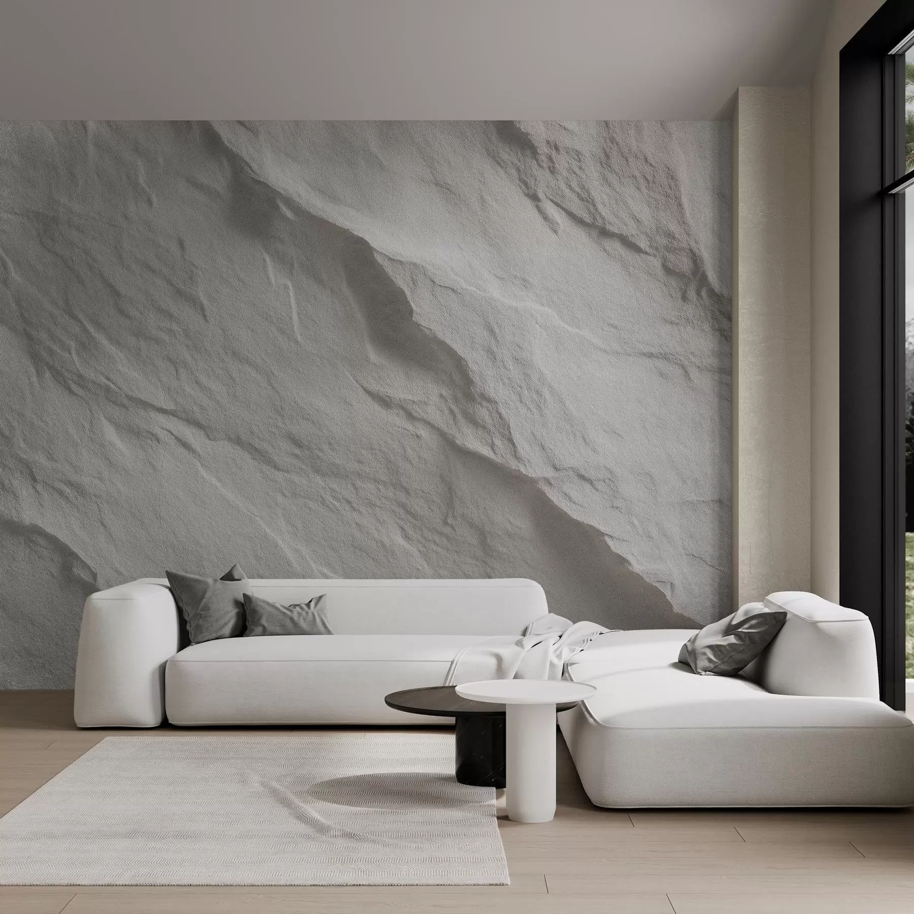 Murale imitation de roche blanche dans la décoration intérieure w04818