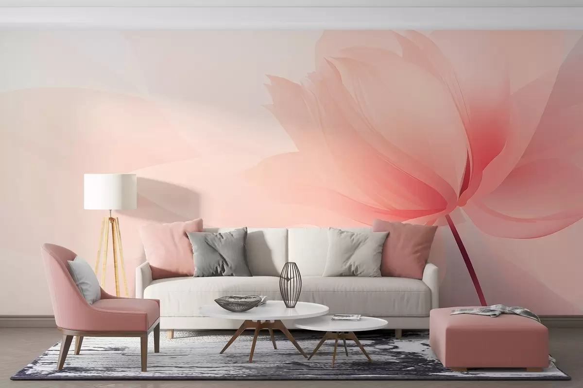 fototapeter Stor blomst i bløde ferskenrosa nuancer w09356