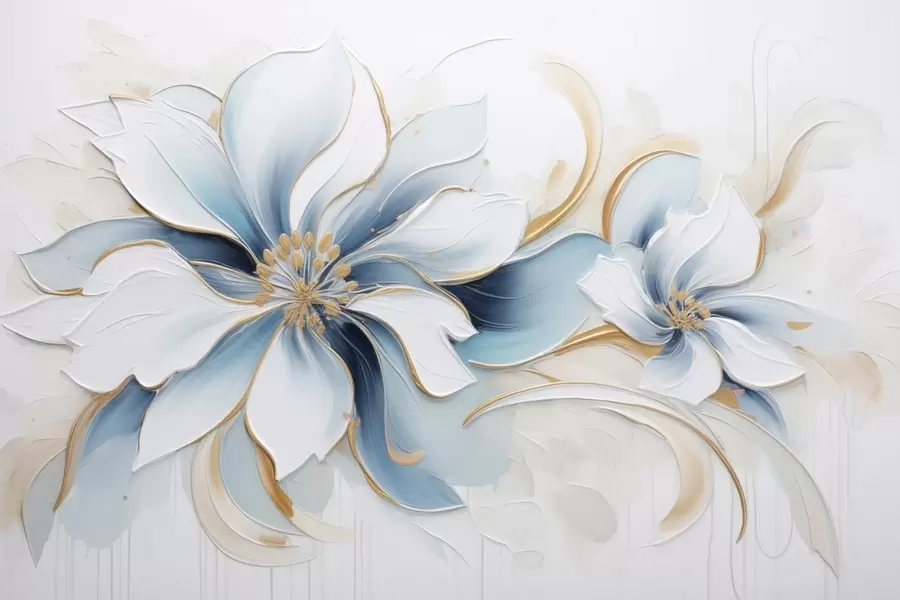 Fototapete Malerische Abstraktion mit blauen Blumen im Ölgemäldestil w09524