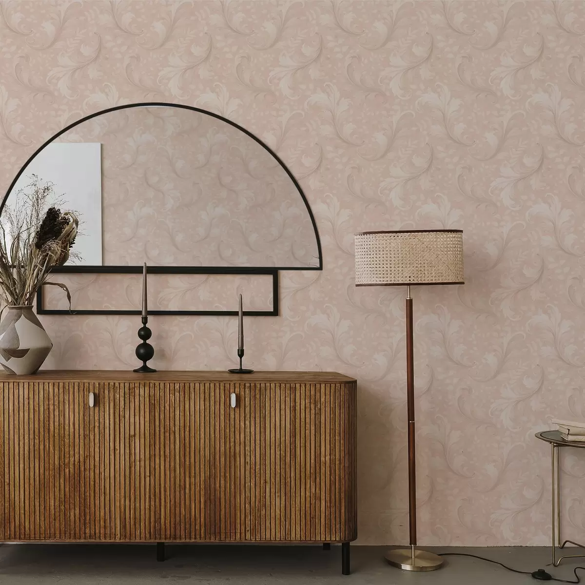 Papier peint Volutes d'acanthe sur fond beige chaud a00772