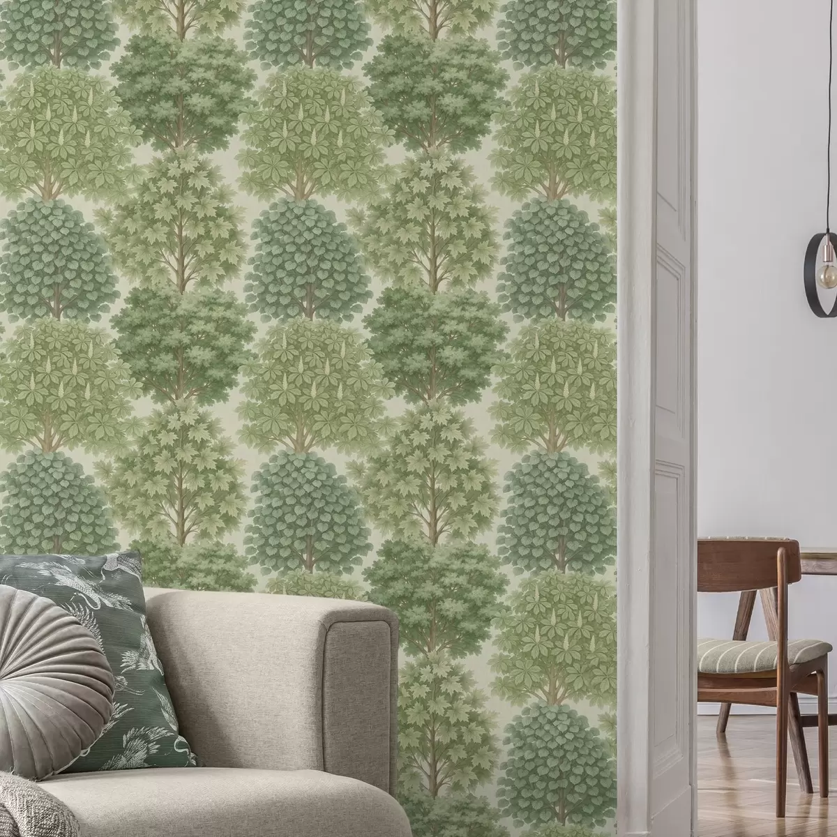 Baggrund Træhave i bløde grønne nuancer på en lys baggrund a00775