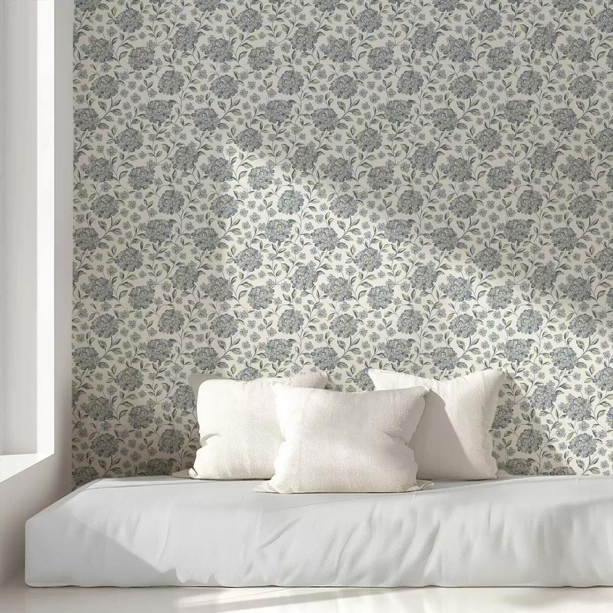 Baggrund Børstede blomster og blade i en gråblå palet a00778