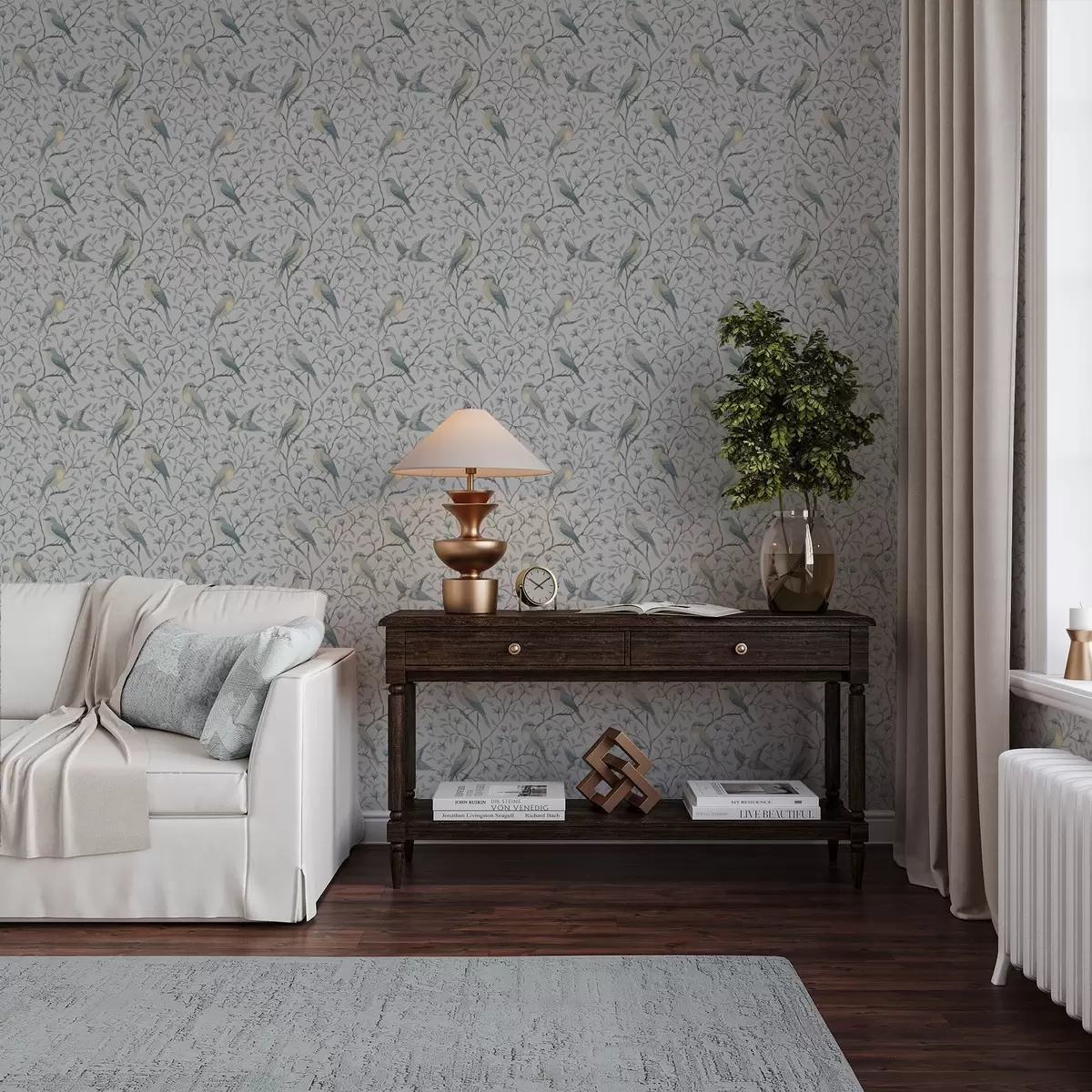 Baggrund Fugle på grene, gråblå farve a00782