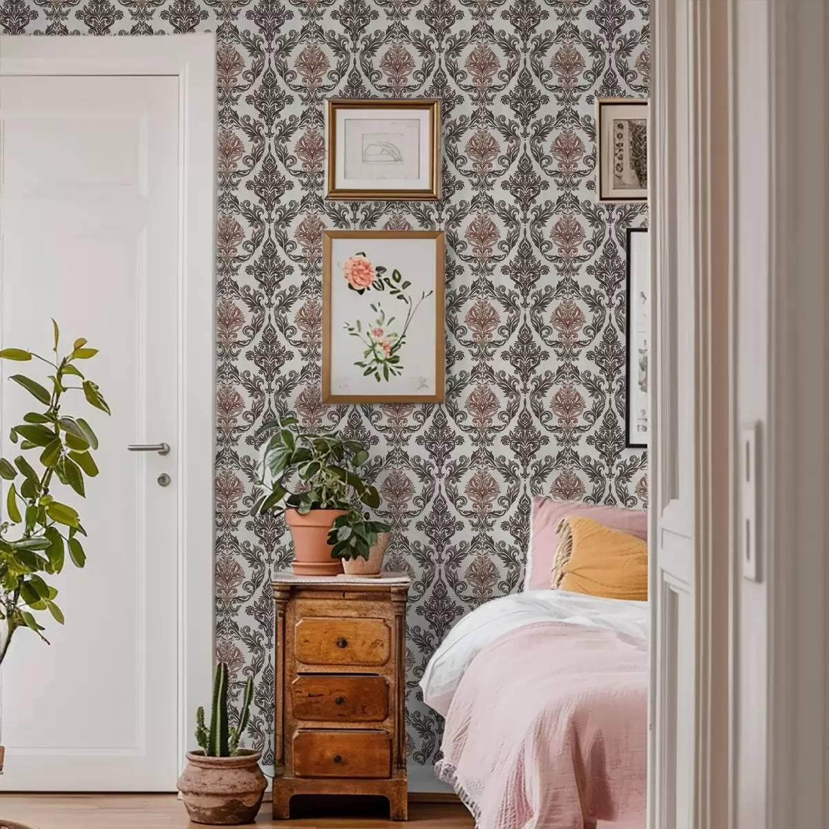 Baggrund Damask med kobberbrune accenter på lys baggrund a00828v4