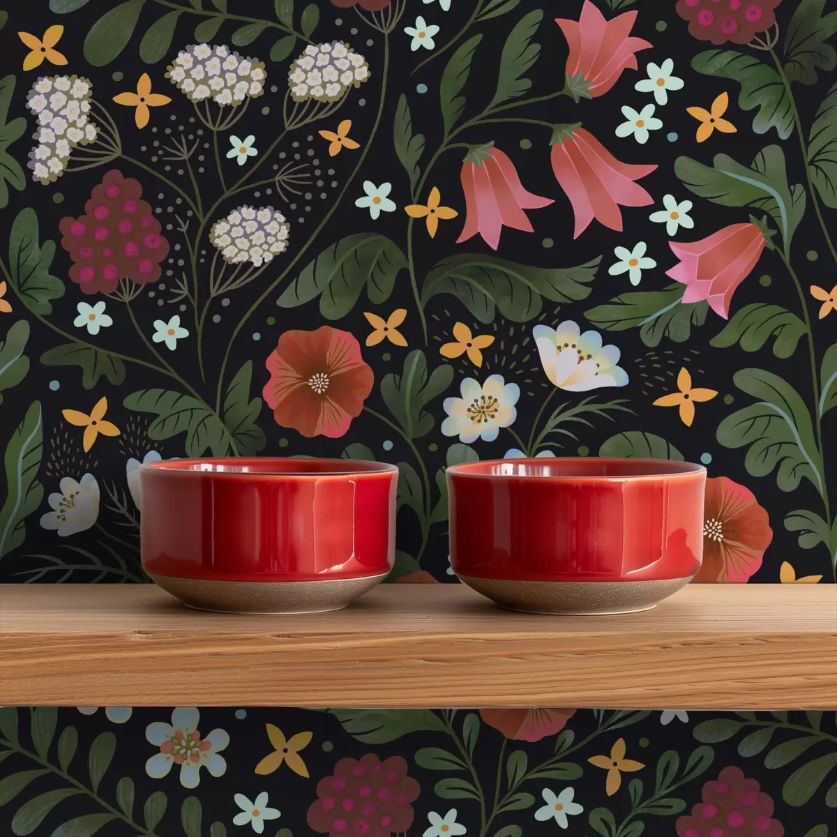 Baggrund Vilde blomster og bær på dyb sort baggrund a00849v3