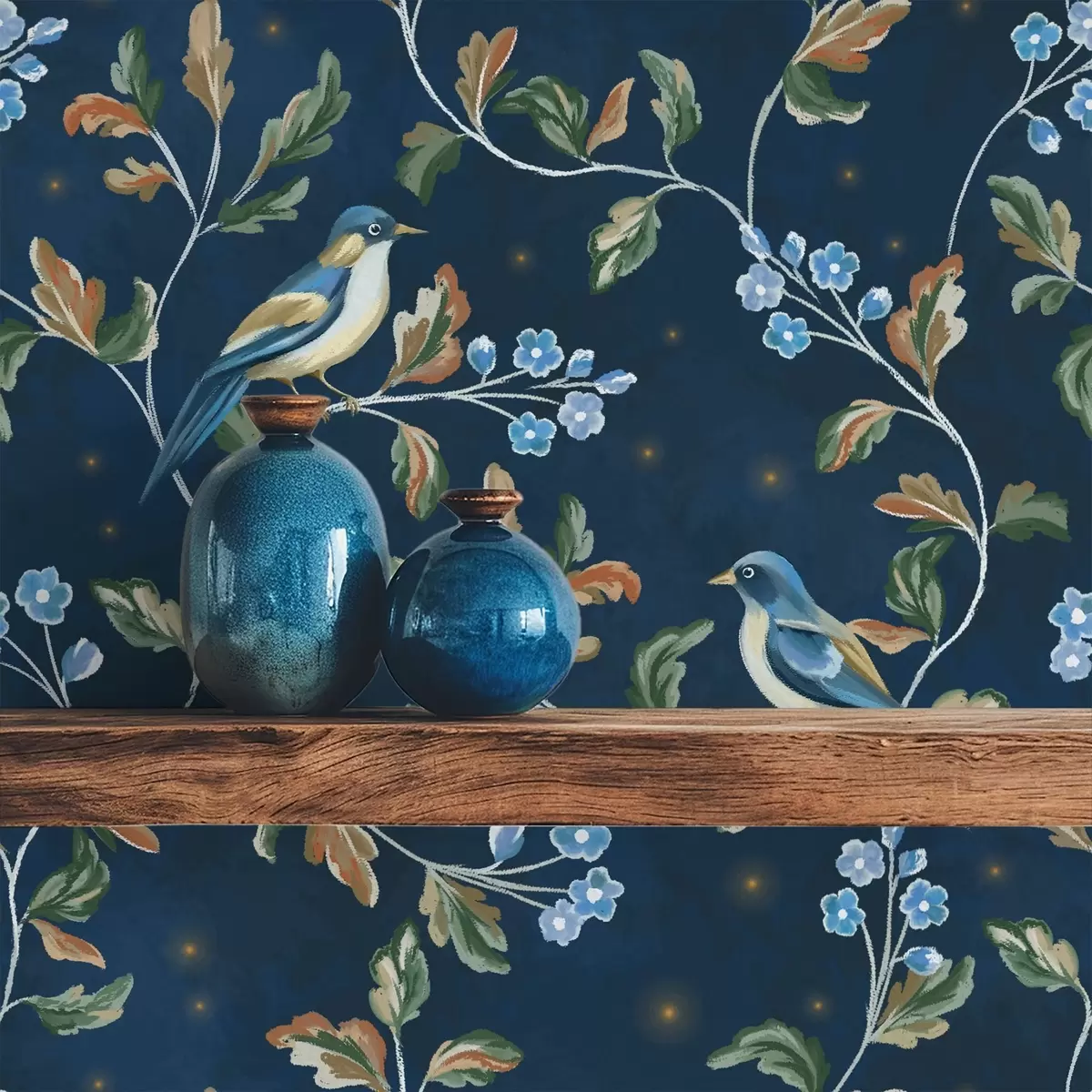 Baggrund Bryster på grene, natblå baggrund med gnister a00858