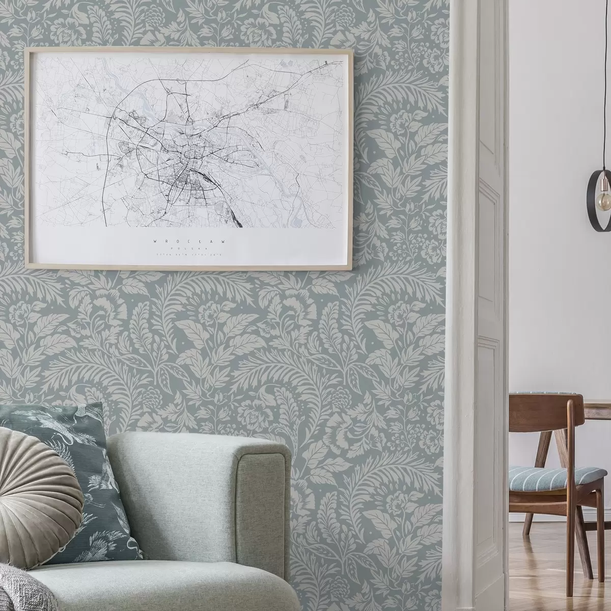 Baggrund Monokromt blomstermønster på gråblå baggrund a00859