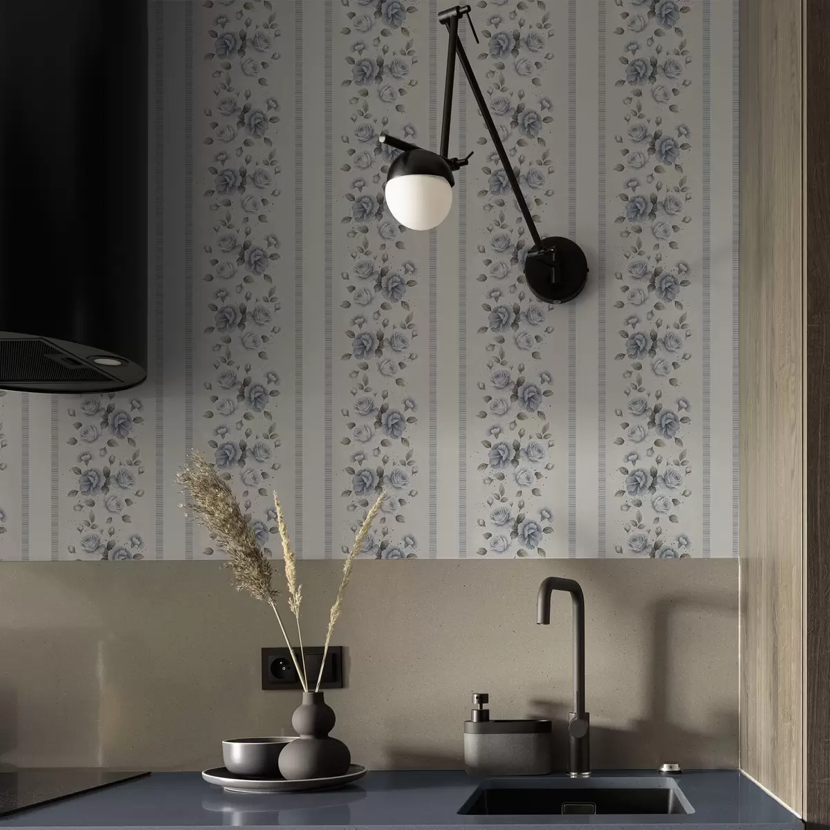 Baggrund Blå roser i lodrette bånd på en lys baggrund a00860