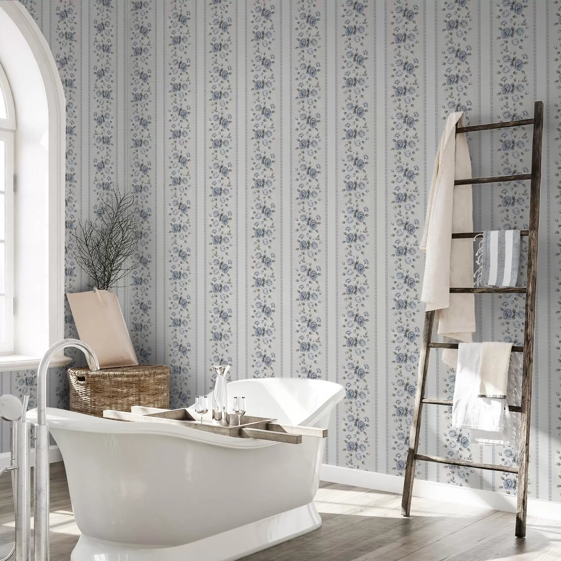 Fototapete Blaue Rosen in vertikalen Streifen auf hellem Hintergrund a00860