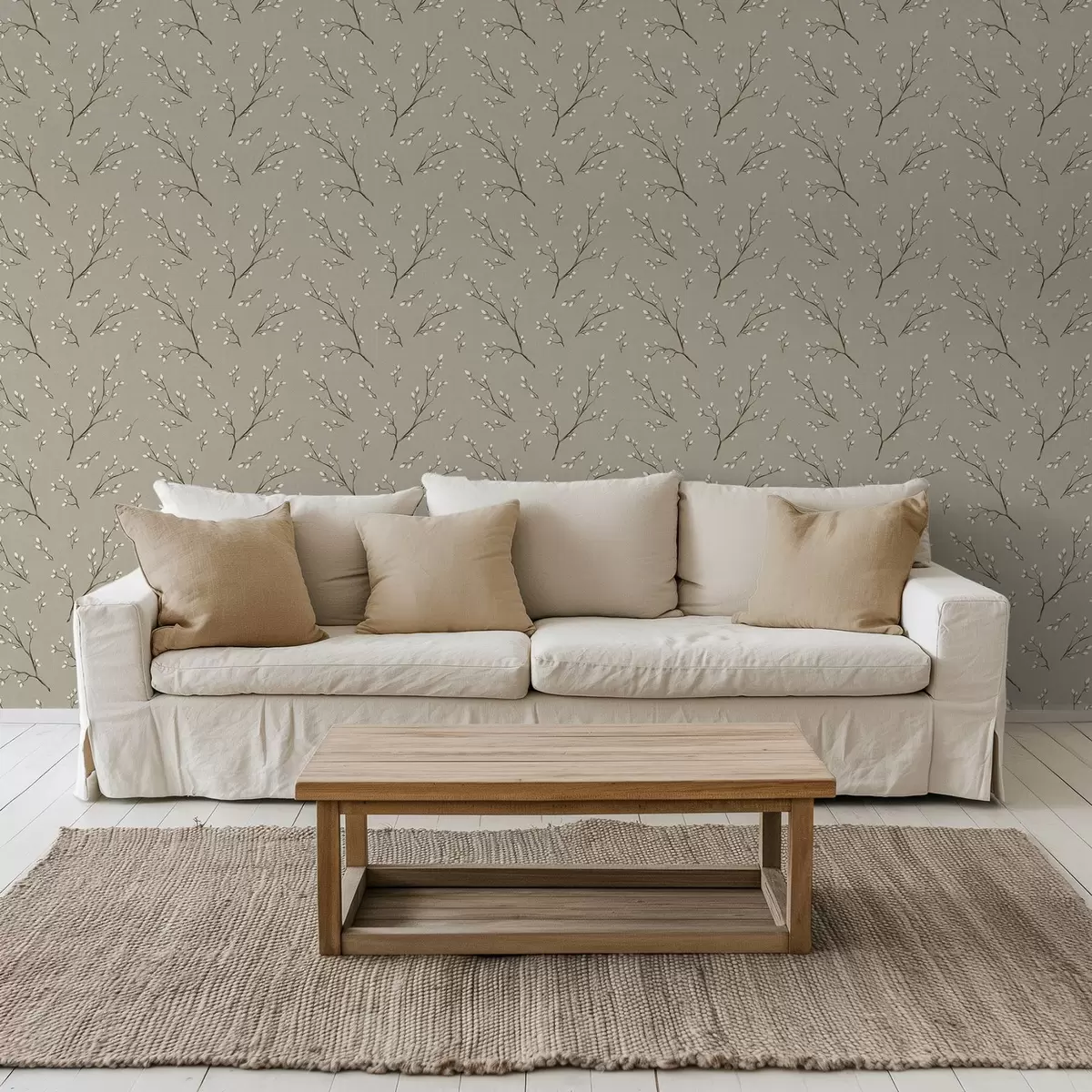 Baggrund Kviste med hvide knopper på taupefarvet baggrund a00861