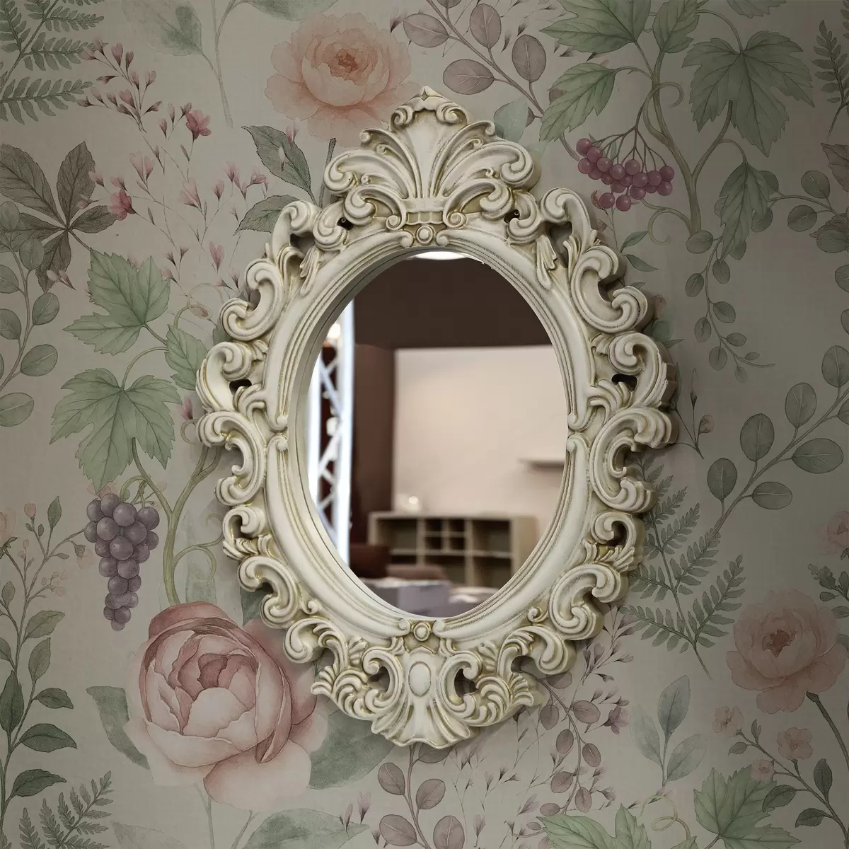 Tapete Pastellfarbener Garten mit Rosen, Farnen und Trauben a00867