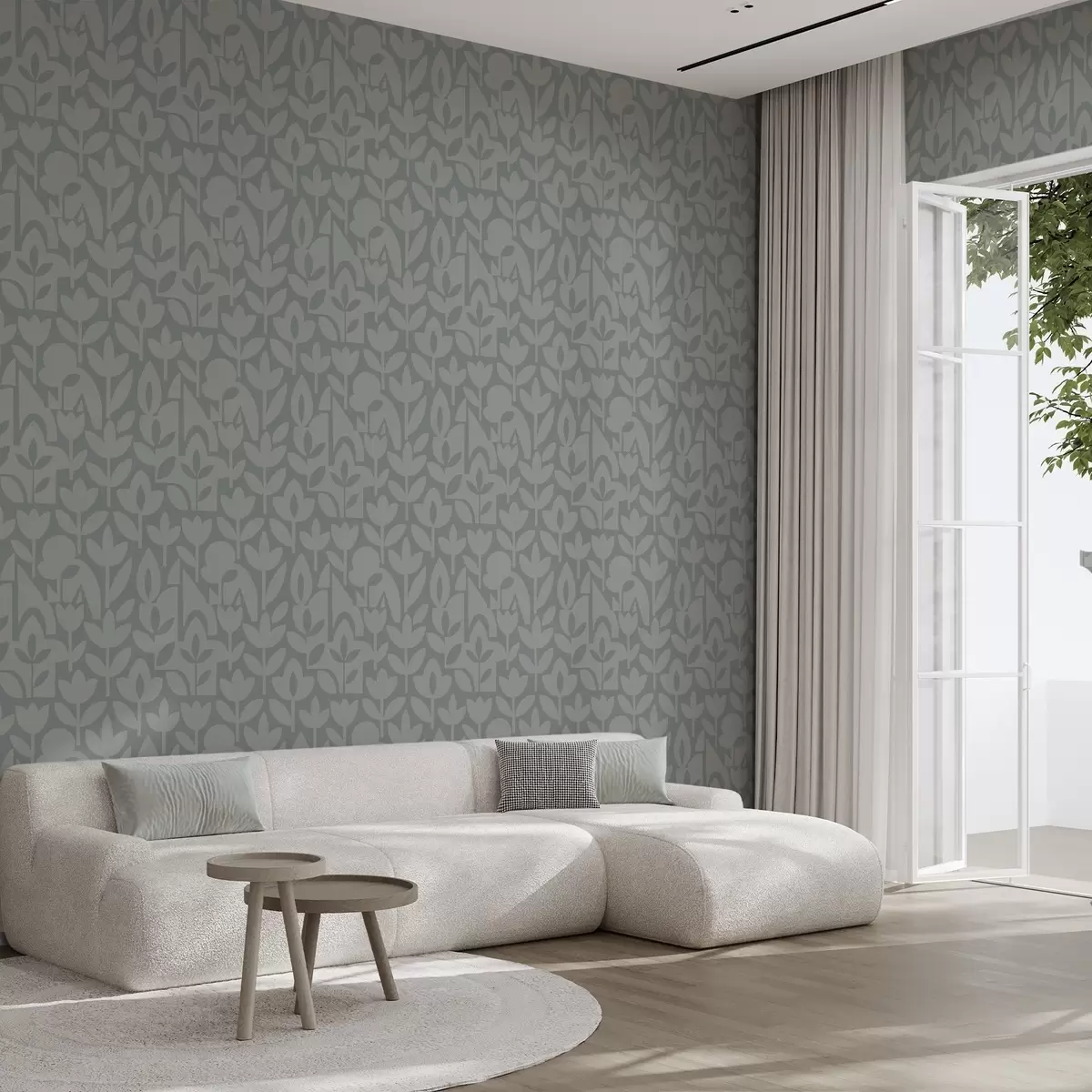 Baggrund Geometriske blomstersilhuetter i skiferblå a00875