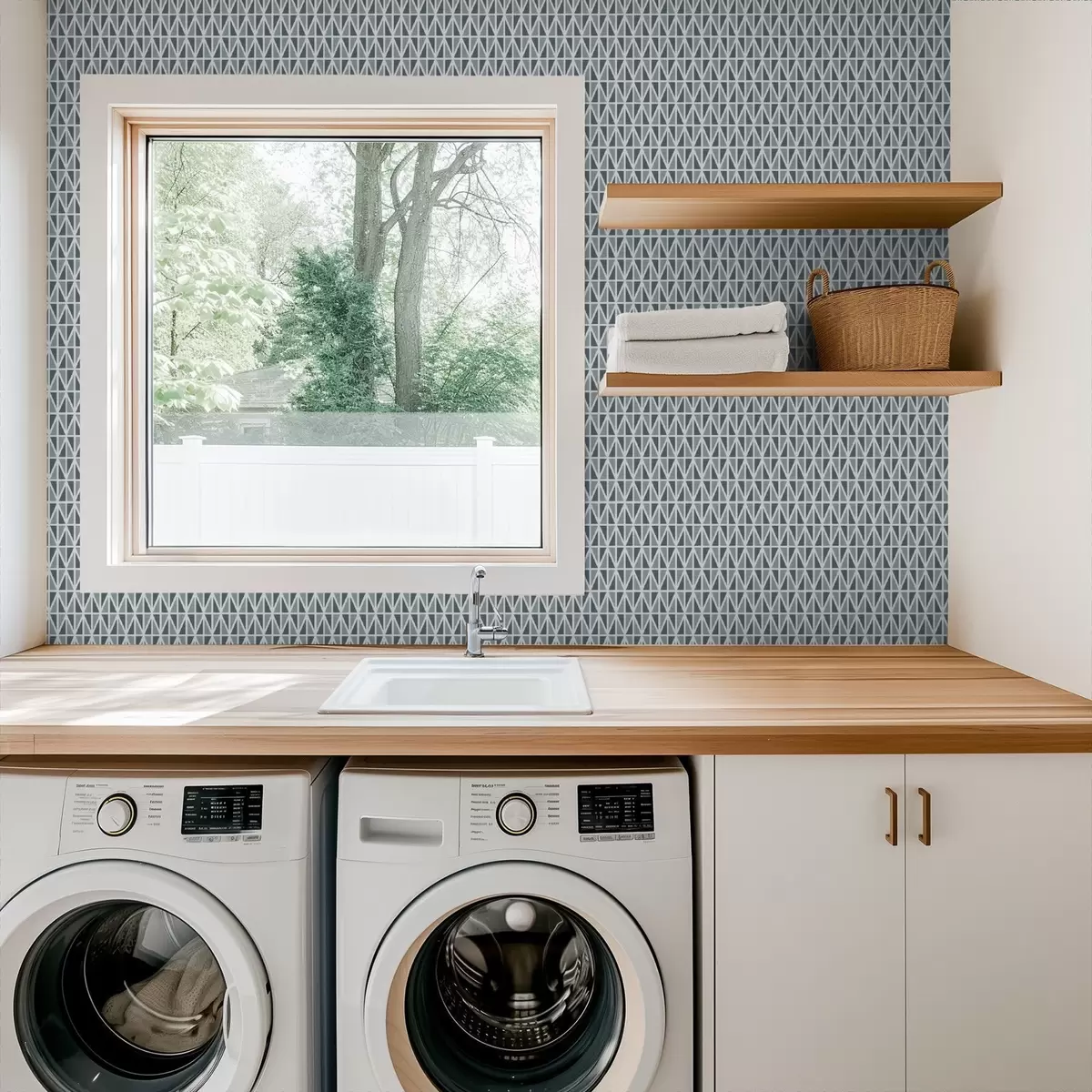 Tapete Feines weißes Diamantgitter über gedämpftem Blaugrün a00903