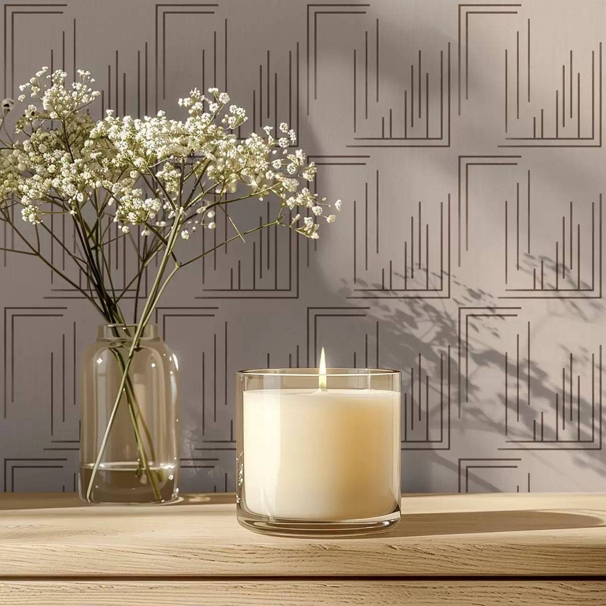 Baggrund Kakao-linjearbejde hjørnekvadrater på varm beige a00910