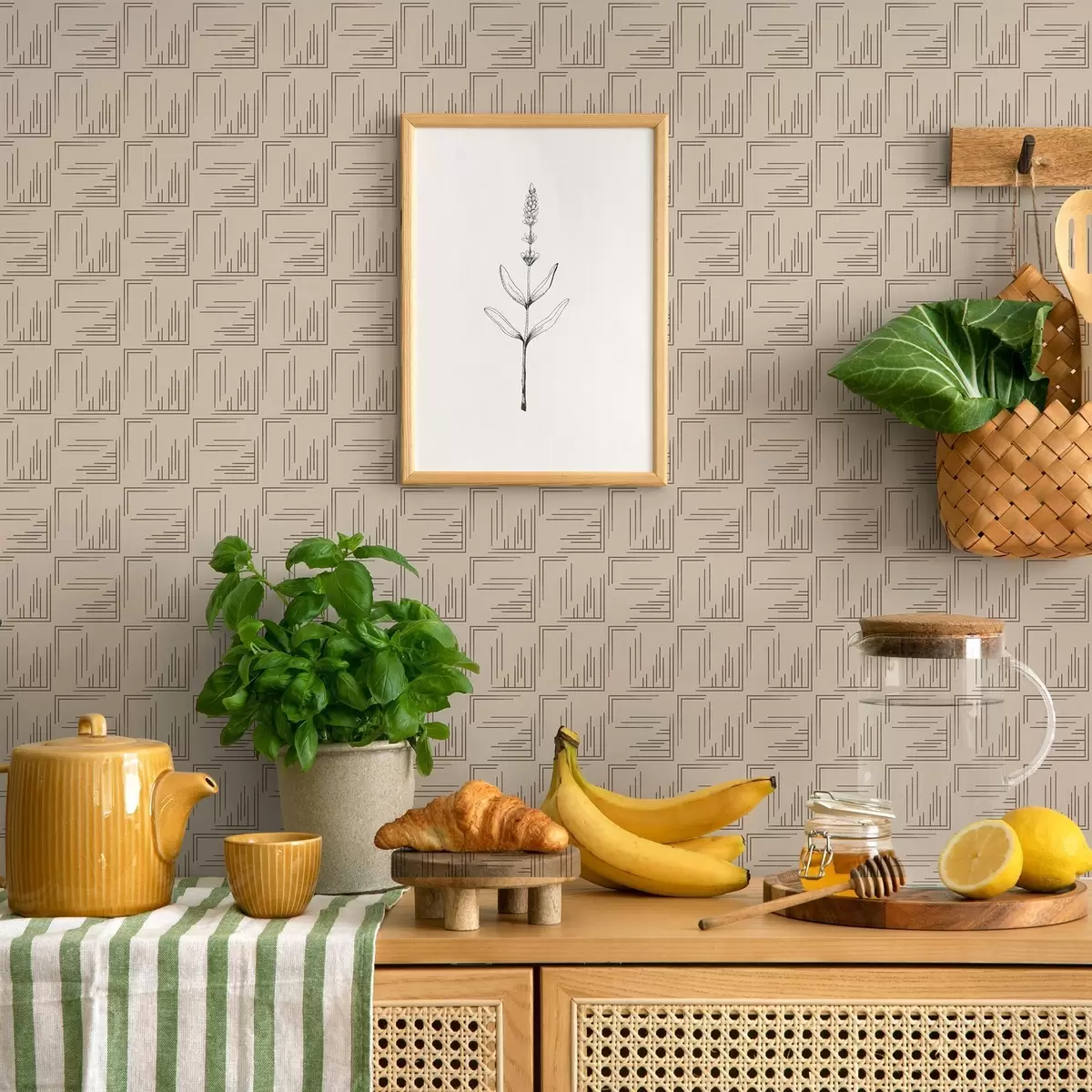 Baggrund Store kakao-hjørnekvadrater med varierede linjefyldninger, sand a00913