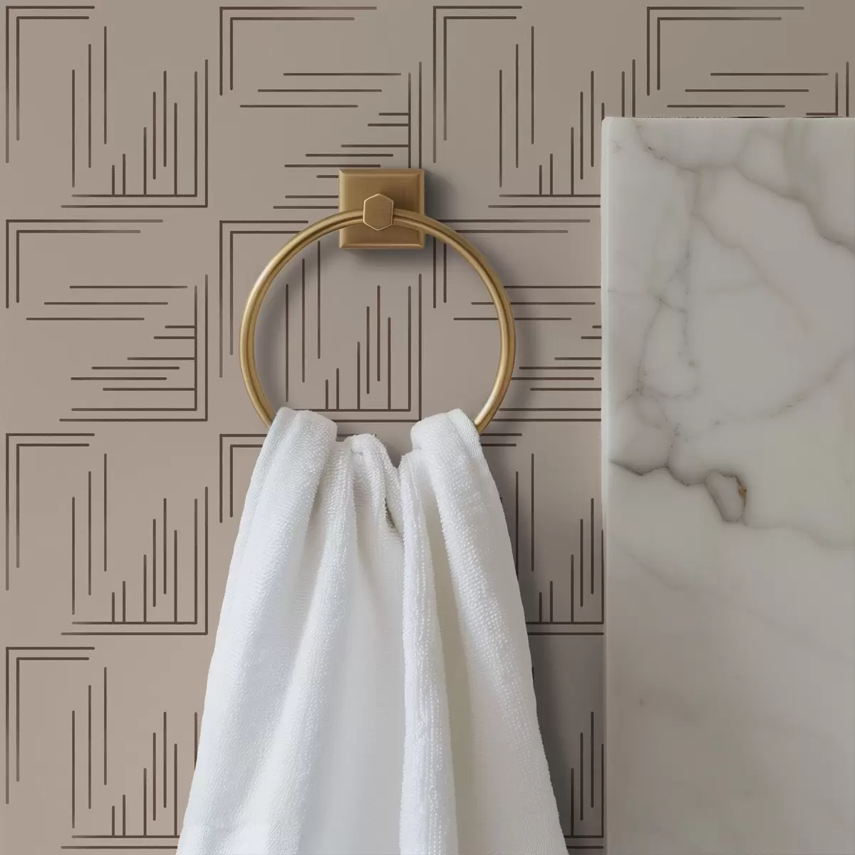 Papier peint Grands carrés d'angle en cacao avec remplissages de lignes variés, sable a00913