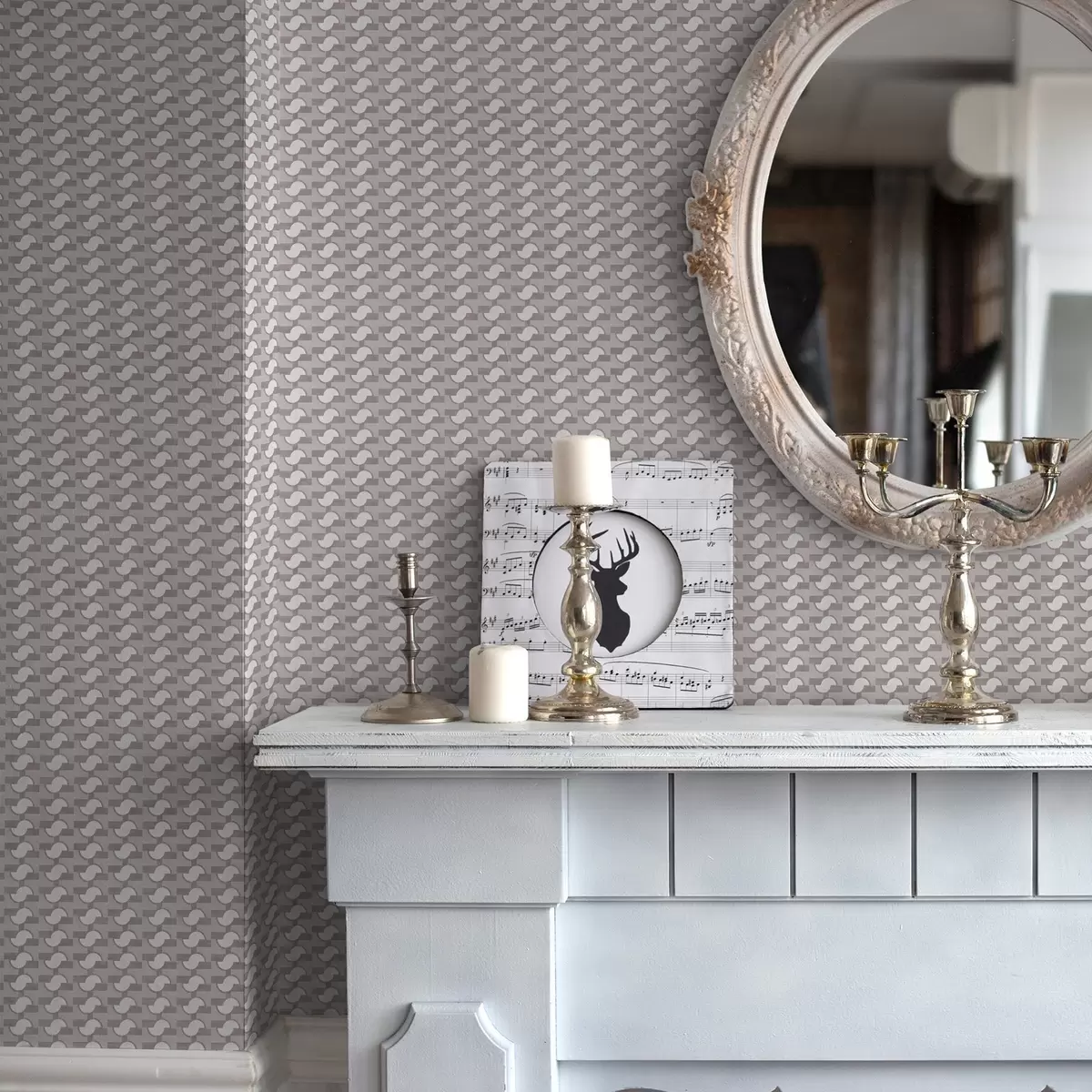 Papier peint Carreaux modulaires mauves avec demi-cercles reliés a00915