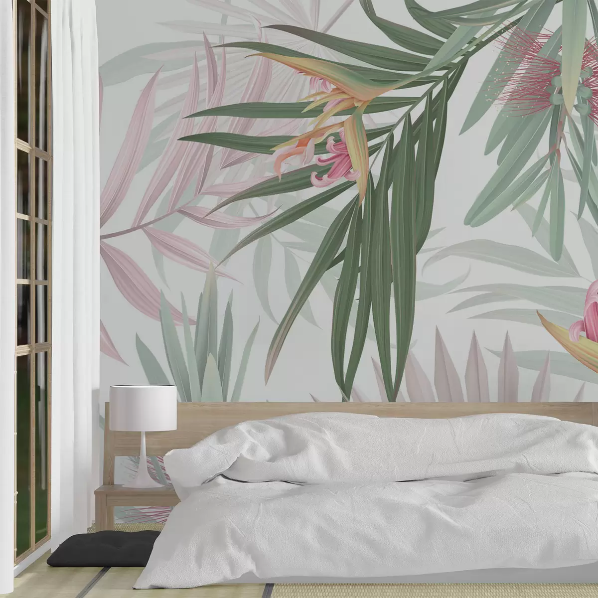 Murale Strelitzia dans le feuillage des palmiers w04896v2