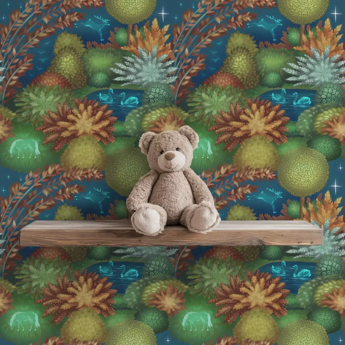 Baggrund Eventyrlig nattehave med sø og lysende dyr a00851