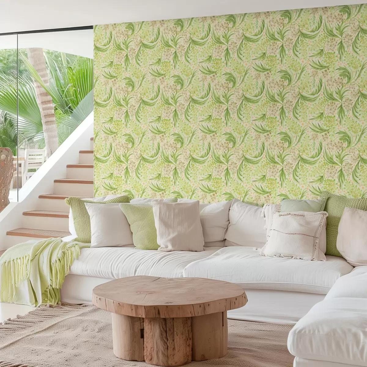 Tapete Leichtes Blumenmuster in sanften Grüntönen a00853