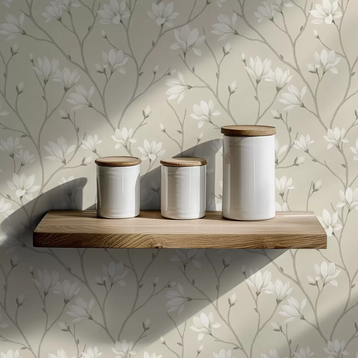 Baggrund Lyse magnolier på slanke beige grene a00890