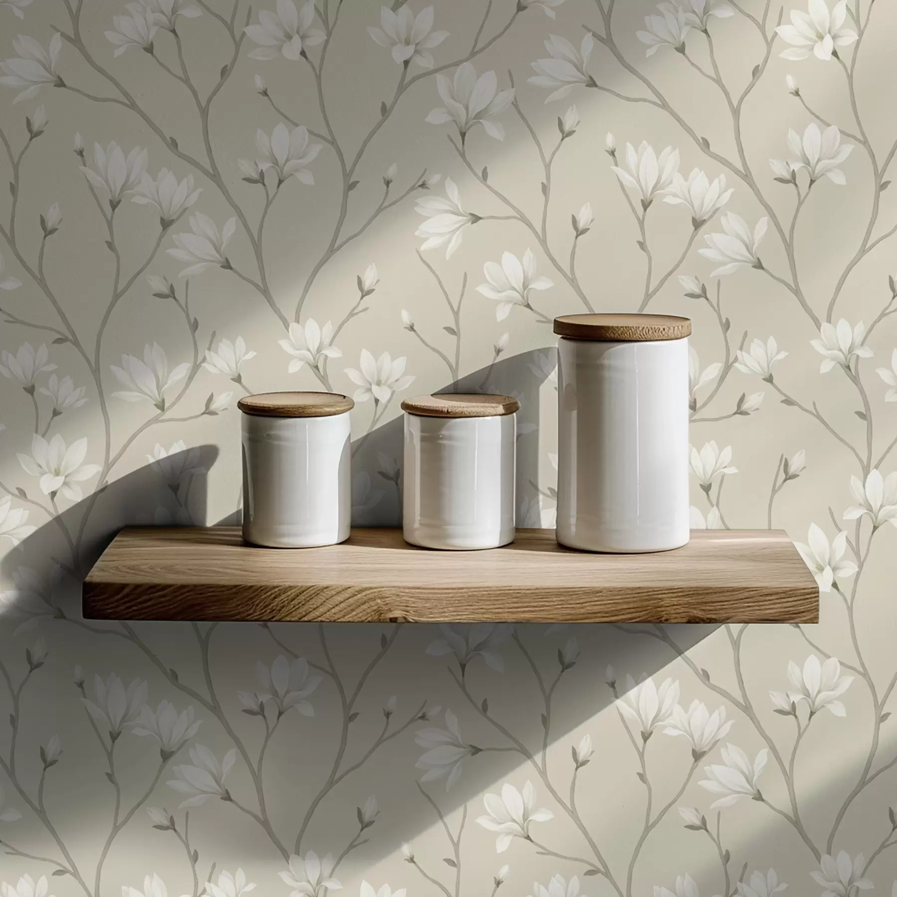 fototapeter Lyse magnolier på slanke beige grene a00890