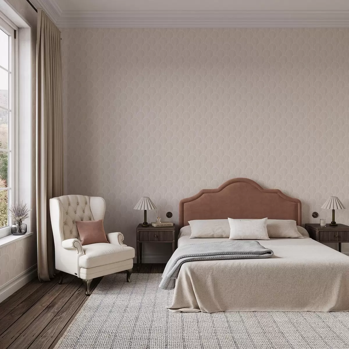 Papier peint Petits modules en arc dans des tons crème-beige chauds a00924