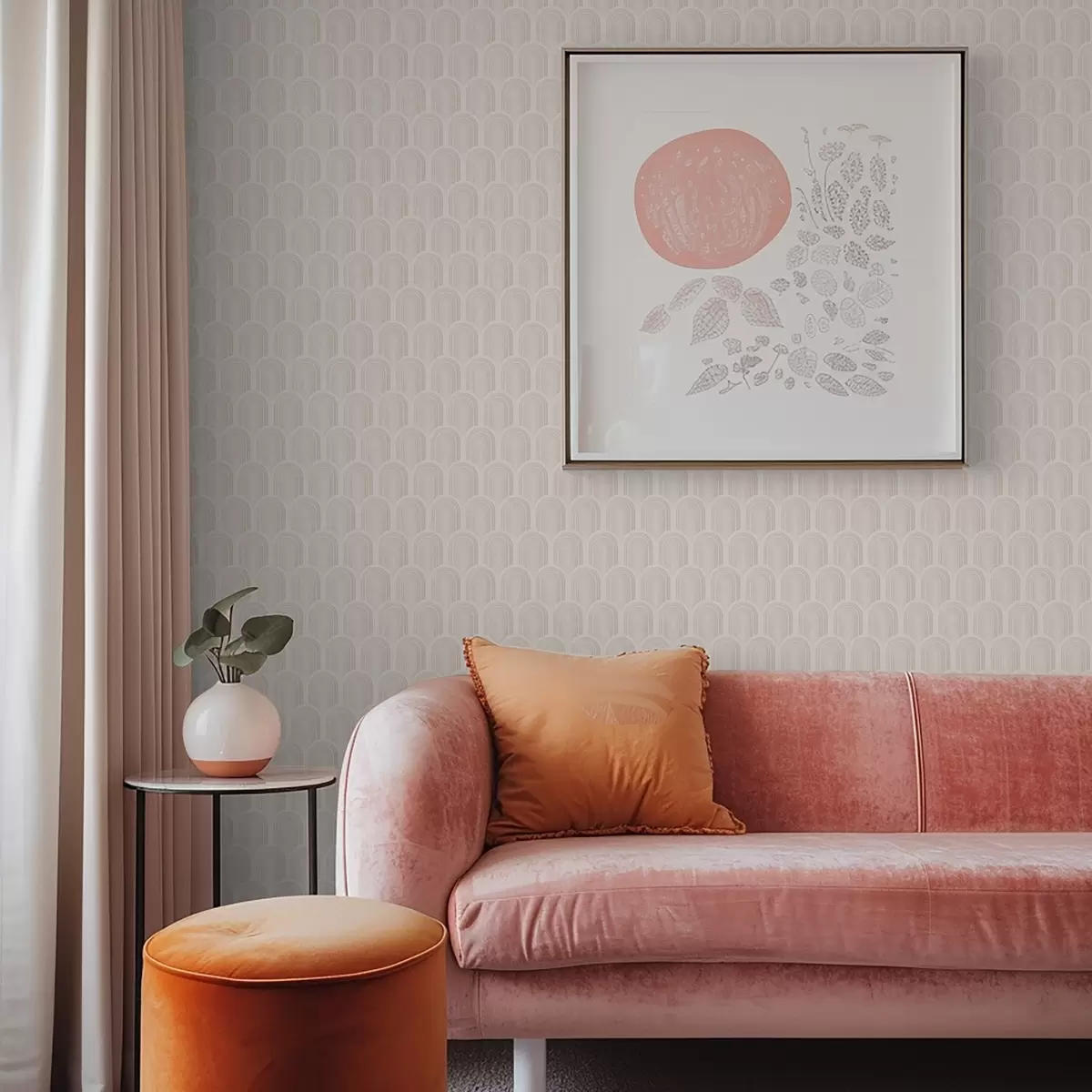 Papier peint Rangée d'arcs aux rayures beige clair, ambiance rétro a00923