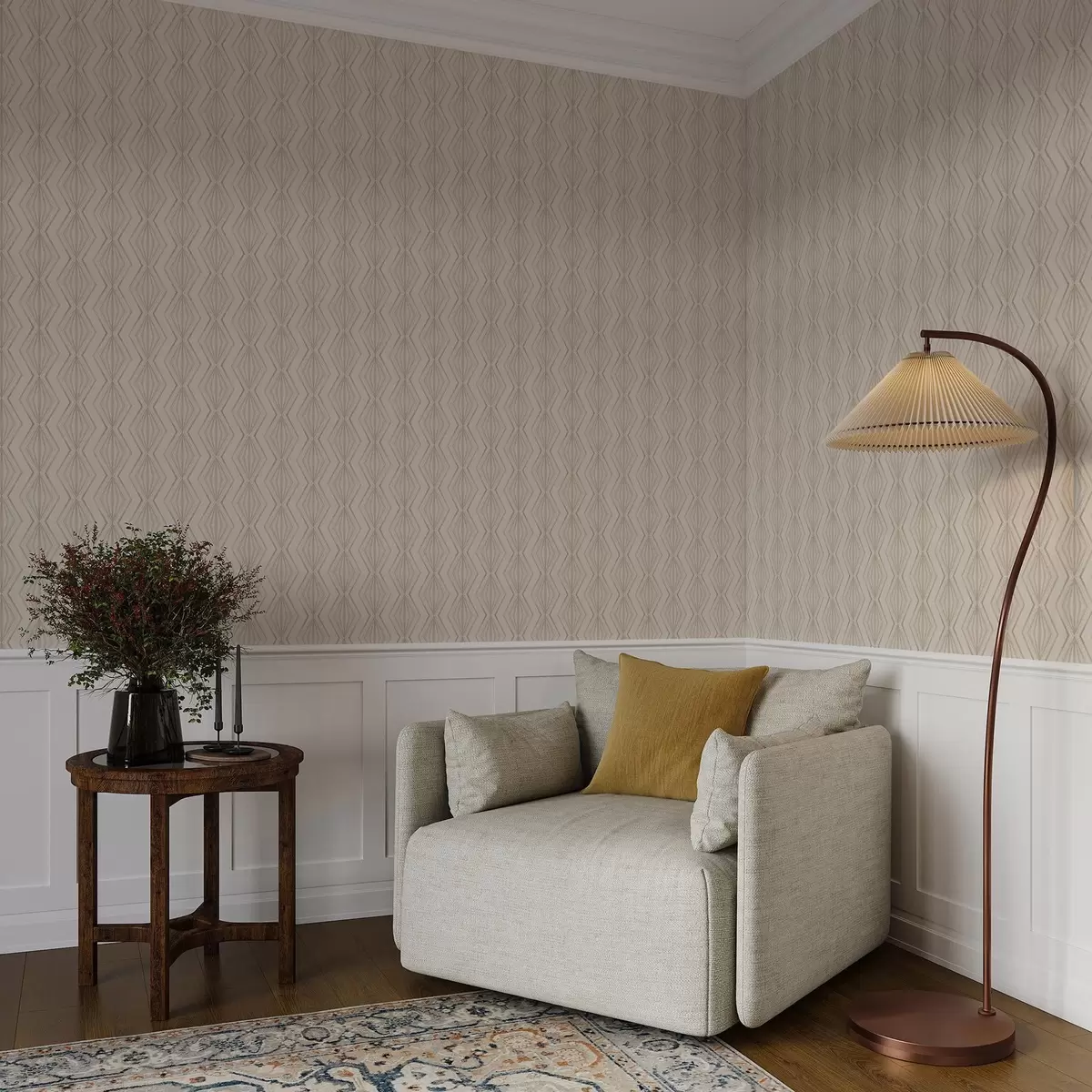 Tapete Leichtes Diamantornament in ruhigen Beigetönen a00925v2