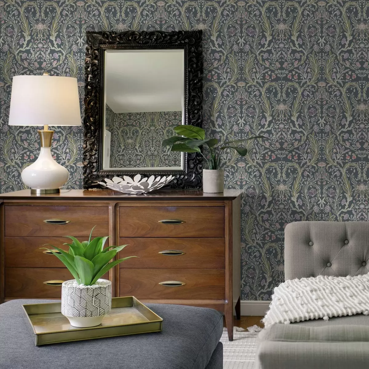 Baggrund Det samme ornament på en kølig gråblå baggrund a00928v1