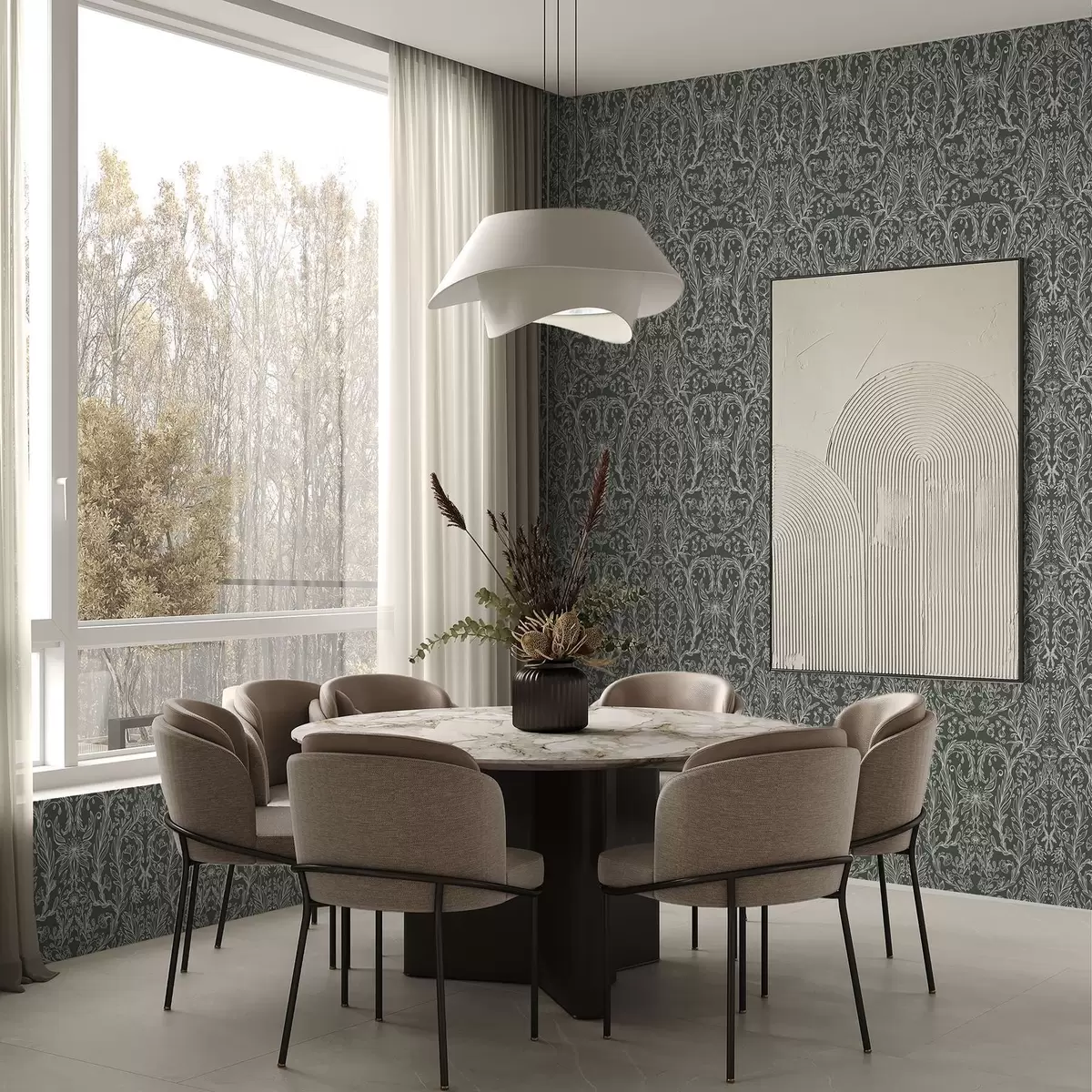 Baggrund Lineært blomstermønster på mørkegrøn baggrund a00929