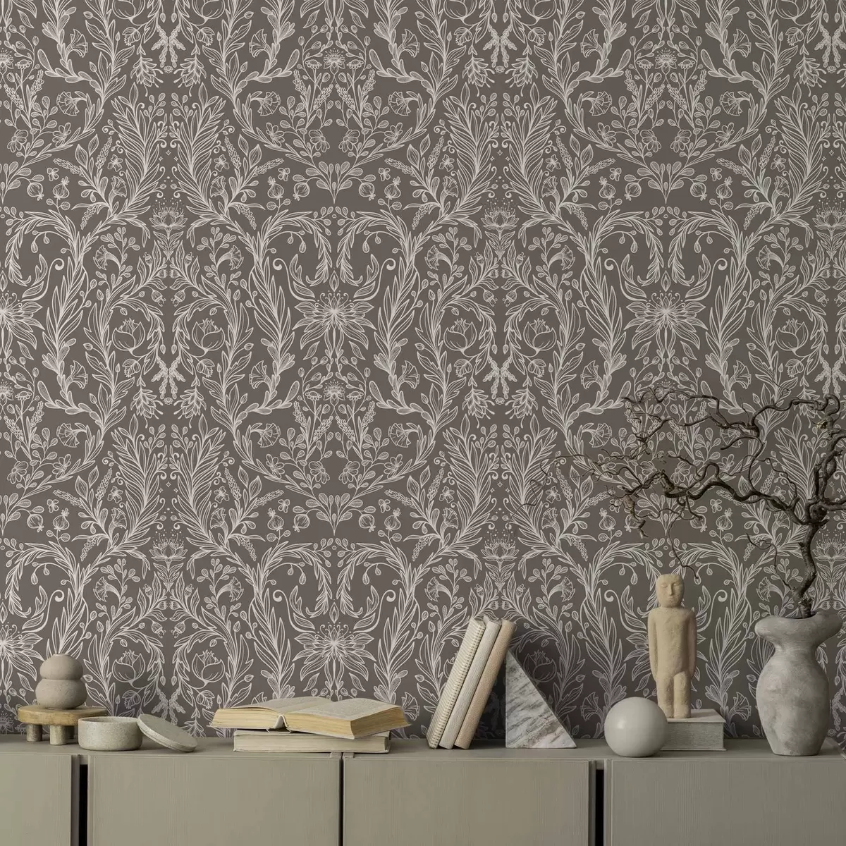 Baggrund Monokromt botanisk mønster på varm brun a00929v2