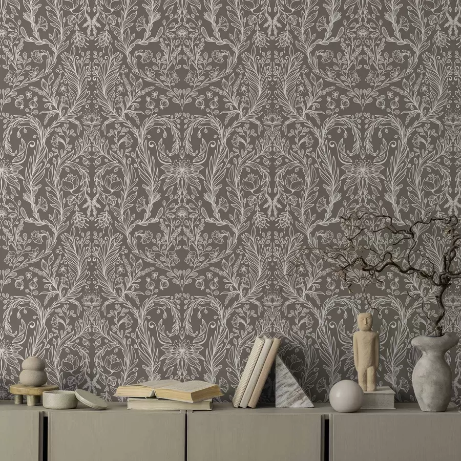 Fototapete Monochromes botanisches Muster auf warmem Braun a00929v2