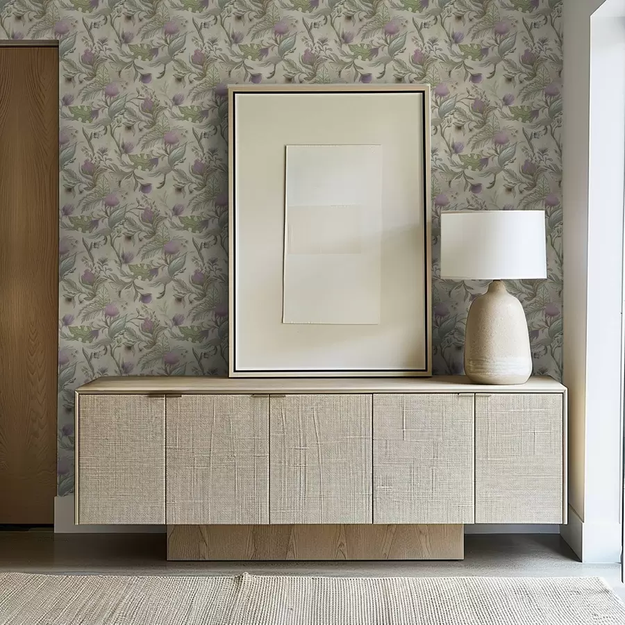 Fototapete Fliederknospen und zartes Grün auf cremefarbenem Hintergrund a00930v2