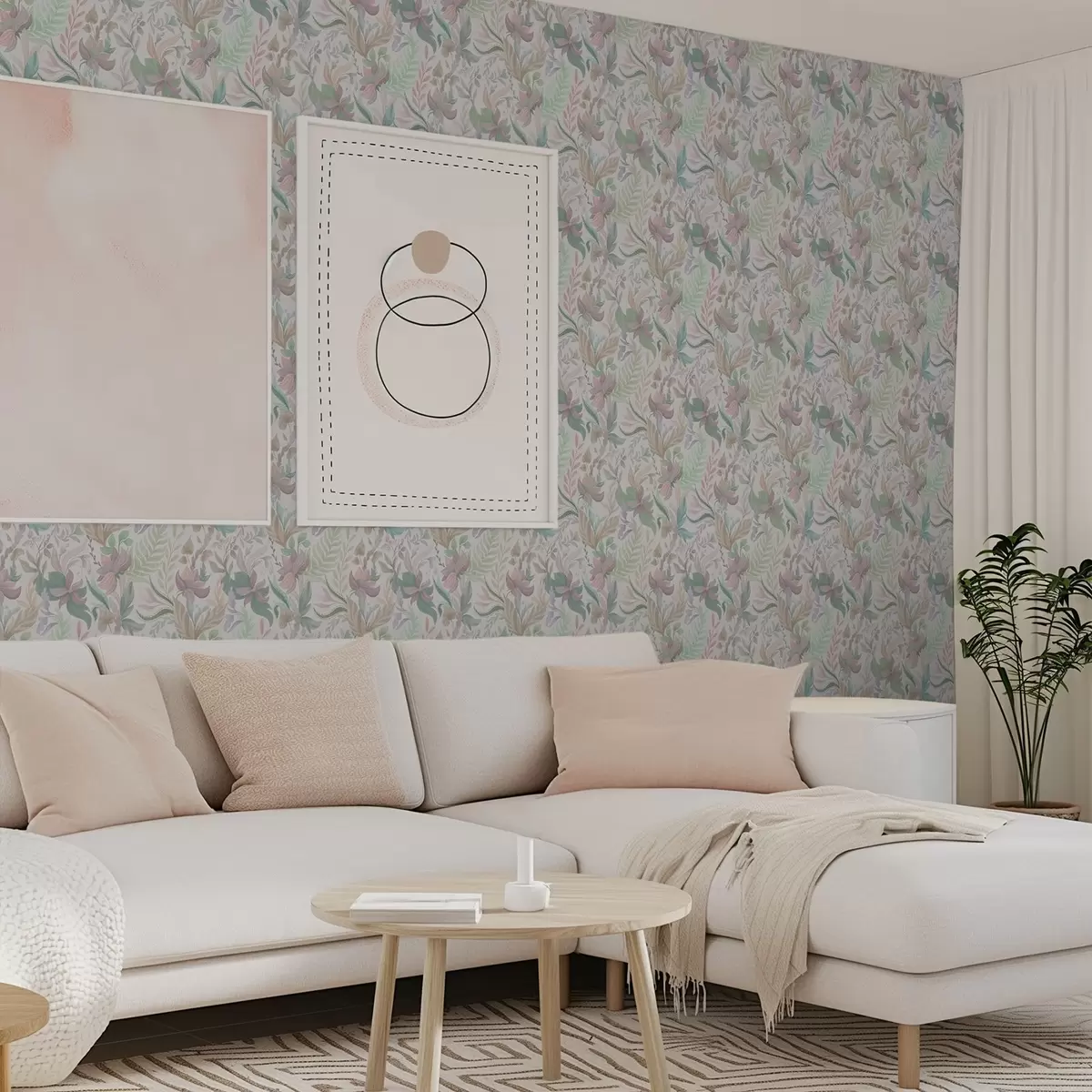 Papier peint Fleurs et feuilles délicates aux couleurs pastel sur fond clair a00931