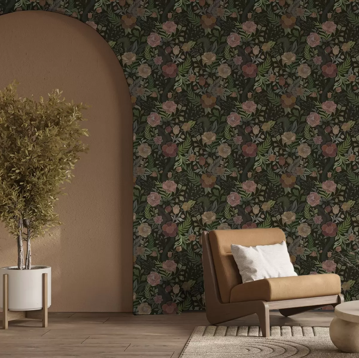 Baggrund Rige blomster og grønne planter på en dyb mørk baggrund a00932