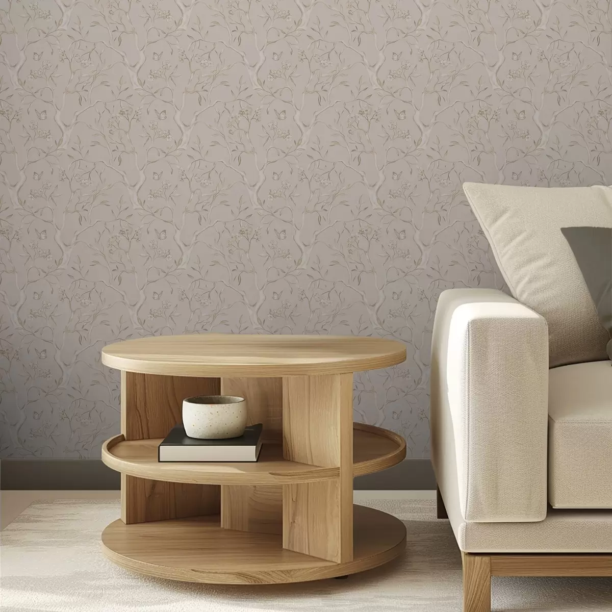 Baggrund Beige blomstrende grene med sommerfugle på en blød baggrund a00951v2