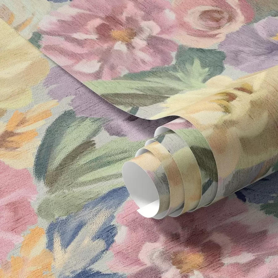 fototapeter Pastelfarvede, slørede penselblomster, blød farvepalet a00954