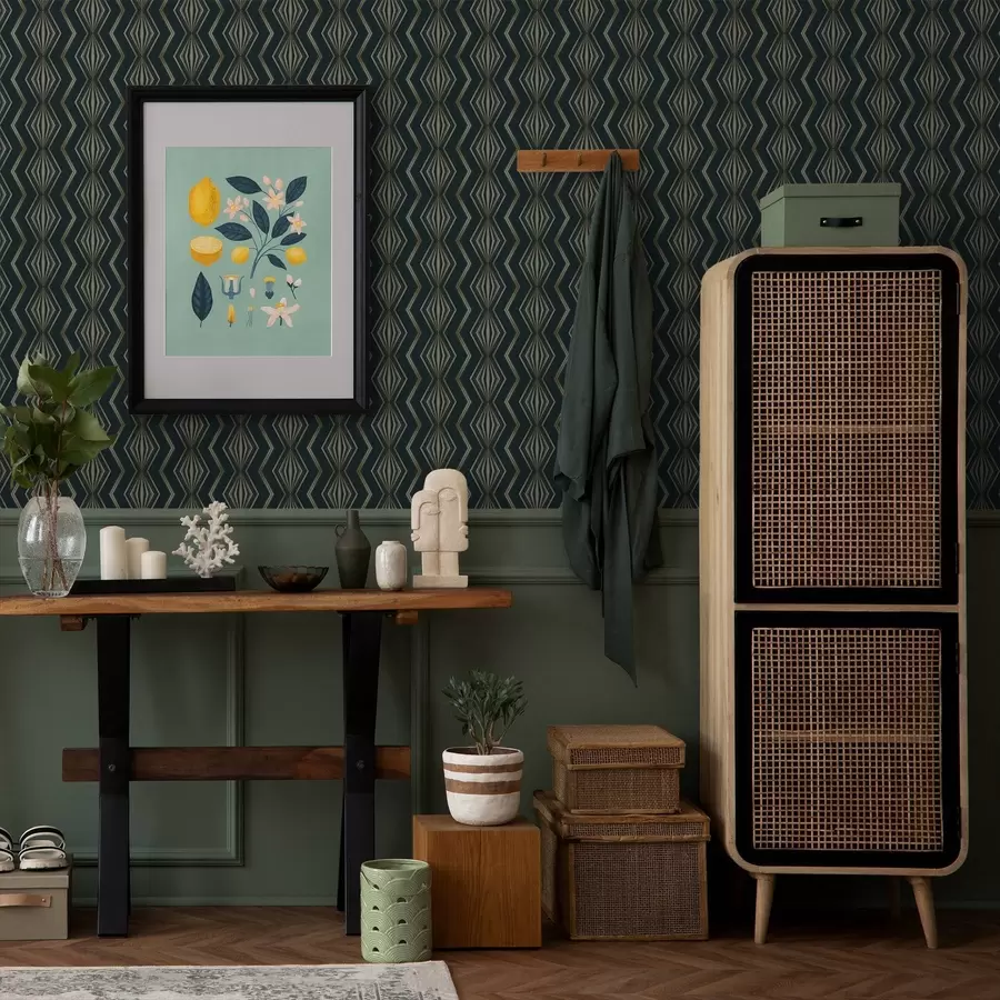 Fototapete Dunkles Blaugrün mit geometrischem Rautenmuster a00973v1